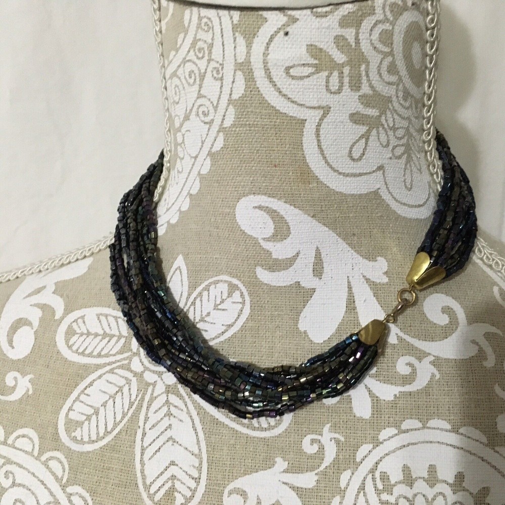 16" Multi Strand Seed Bead Statement Choker Neckl… - image 4